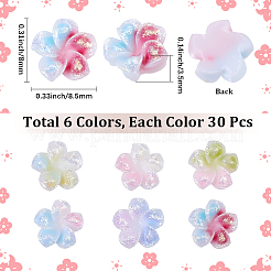180色の花の樹脂カボション6個  ネイルアートの装飾の付属品  ミックスカラー  8x8.5x3.5mm  30個/カラー&nbsp;MRMJ-SC0001-58