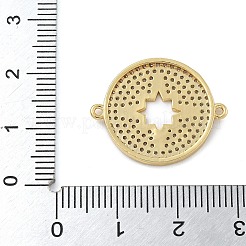 Rack Plating Brass Micro Pave Clear Cubic Zirconia Flat Round with Hollow Star Connector Charms&nbsp;KK-A234-082G
