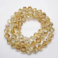 フル虹メッキクリスタルガラスキューブビーズ連売り  多面カット  ゴールデンロッド  12.6x13.8x10~11mm  穴：1.8mm&nbsp;EGLA-F023-B02