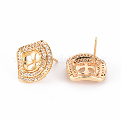 Brass Micro Pave Clear Cubic Zirconia Stud Earrings Findings&nbsp;KK-T062-127G-NF