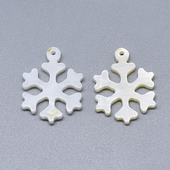 淡水シェルペンダント  刻まれたスノーフレーク  クリスマスのために  貝殻色  20x15x2mm  穴：1mm&nbsp;SHEL-S264-001