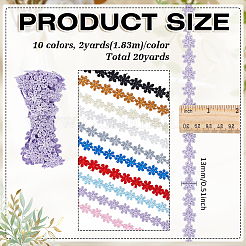 10色ポリエステルフラワー刺繍レースリボン  DIYクラフト縫製アクセサリー  ミックスカラー  1/2インチ（12~13mm）  2ヤード/カラー&nbsp;OCOR-MA0001-88