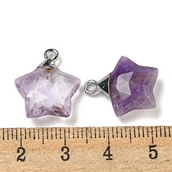 天然石アメジストペンダント  ラックメッキ真鍮のパーツ  スター  18x15x6mm  穴：2mm&nbsp;G-P540-01P-10