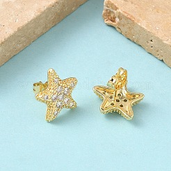 Starfish Brass Micro Pave Clear Cubic Zirconia Stud Earrings&nbsp;EJEW-Z144-19G