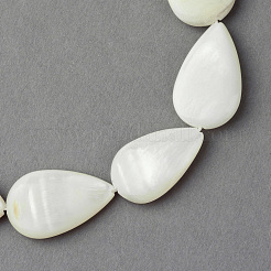 天然石シーシェルビーズ連売り  ティアドロップ  乳白色  21~22x13~14x3~4mm  穴：1.5mm  約18個/連  15.3&nbsp;X-SSHEL-Q296-43