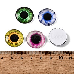 プリントされた透明ガラスカボション  アイ模様で半円形  ミックスカラー  20x5mm  約100個/袋&nbsp;GL-CBAA22A-04