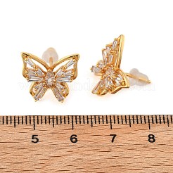 Butterfly Brass Micro Pave Cubic Zirconia Stud Earrings&nbsp;EJEW-B131-07G-02