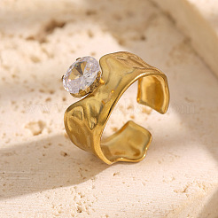 304ステンレススチールラインストーンオープンカフリング女性用  ラウンド  18KGP本金メッキ  内径：17.4mm&nbsp;WGC538A-01