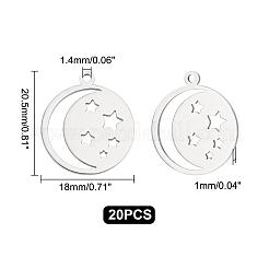 201ステンレススチールレーザーカットペンダント  月と星  ステンレス鋼色  20.5x18x1mm  穴：1.4mm  20個/箱&nbsp;STAS-UN0034-60