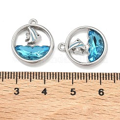 合金ガラスペンダント  帆船のチャームが付いたフラットラウンド  ラックめっき  カドミウムフリー＆ニッケルフリー＆鉛フリー  プラチナ  空色  18x15.5~16x4~4.5mm  穴：1.2~1.4mm&nbsp;FIND-B061-05P-B02