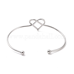 変色しない201ステンレススチールワイヤーラップハートオープンカフバングル  女性用トルクバングル  ステンレス鋼色  内径：2-7/8インチ（7.2cm）&nbsp;BJEW-P285-02P