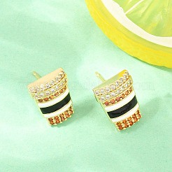 真鍮製マイクロパヴェキュービックジルコニアスタッドピアス  ドリンク  エナメル  鉛フリー＆カドミウムフリー  長持ちメッキ  ラックめっき  18KGP本金メッキ  ホワイト  13x9.5mm&nbsp;EJEW-G471-37G-01