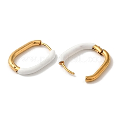304ステンレススチール＆エナメルフープピアス（女性用）  長方形  ゴールドカラー  ホワイト  20.5x16x3mm&nbsp;EJEW-S237-14G-A