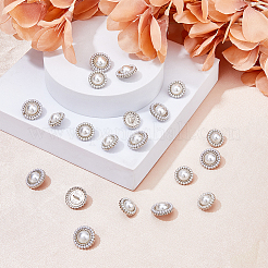 20個 2スタイル ABSプラスチック模造パールシャンクボタン  合金パーツ  1穴  花  プラチナ  15~17.5x10.5mm  穴：2~2.4mm  10個/スタイル&nbsp;BUTT-DC0001-06P