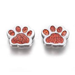 合金エナメルスライダーチャーム  犬の足跡  プラチナ  レッド  13x15.5x4.5mm  穴：2x8mm&nbsp;ENAM-WH0047-11A