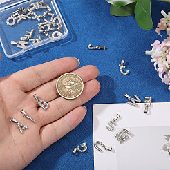クリスタルラインストーンチャーム付き合金26個  文字a~zのチャーム  プラチナ  11~14x4~14x2~2.5mm  穴：3x5mm&nbsp;PALLOY-CA00043