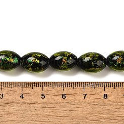 手作りの二色性箔ガラスビーズ連売り  オーバル  芝生の緑  10x14mm  穴：1.6mm  約28個/連  15.35''（39センチメートル）&nbsp;DICH-U001-12A