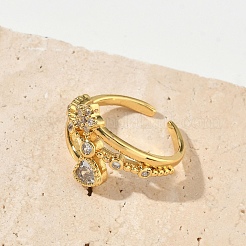 Brass Micro Pave Cubic Zirconia Cuff Open Rings&nbsp;RJEW-C163-11G