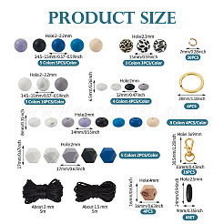 DIY ビーズ キーホルダー ブレスレット メイキング キット  合金分割キーリングとクラスプを含む  プラスチックの留め金  シリコン＆ウッドヨーロピアンビーズ  目と六角形と丸のある八角形  ミックスカラー&nbsp;DIY-TA0004-23