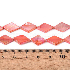 染め天然淡水シェルビーズ連売り  菱形  鮭色  13~16x8.5~10x2~3mm  穴：0.5mm  約26~29個/連  14.96~15.94''（38~40.5センチメートル）&nbsp;SHEL-T020-13F