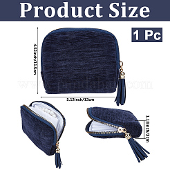 タッセル付きベルベットジュエリージッパーバッグ  長方形  プルシアンブルー  12x14.3x1.9cm&nbsp;ABAG-WH20009-32C