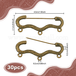 合金ブローチパーツ30個。  アンティークブロンズ  20.5x44.5x2mm  穴：1.8mm&nbsp;FIND-PH0027-21AB