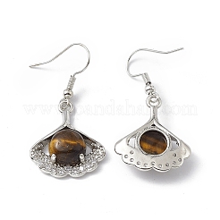 Natural Tiger Eye Ginkgo Leaf Dangle Earrings with Crystal Rhinestone&nbsp;EJEW-A092-03P-08