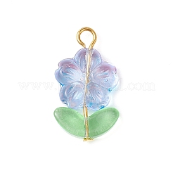 ガラスチャーム  花  金色の鉄のループで  ミックスカラー  24.5x14x5.5mm  穴：2.7mm&nbsp;PALLOY-JF03303
