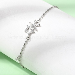 Brass Pave Clear Cubic Zirconia Flower Star Link Bracelets&nbsp;KK-CBAED06-03P