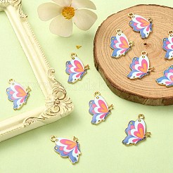 プリント合金ペンダント  カドミウムフリー＆ニッケルフリー＆鉛フリー  ライトゴールド  蝶  濃いピンク  21.5x16.5x1.5mm  穴：2mm&nbsp;FIND-YW0001-70H