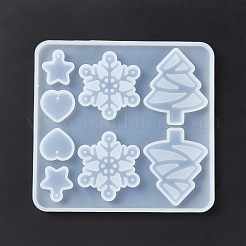 クリスマス ツリー & スノーフレーク & ハート & スター シリコン ペンダント型  レジン型  UVレジン用  エポキシ樹脂工芸品作り  ホワイト  101x107x5mm  穴：1.4mm  内径：16~43x16~35mm&nbsp;DIY-E055-21