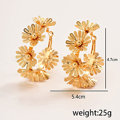 豪華な真鍮の花のフープピアス  ゴールドカラー  47x54mm&nbsp;LS-NZ6033