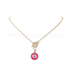 Flat Round Glass Evil Eye Pendant Necklaces&nbsp;NJEW-JN04193