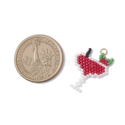 ガラスシードビーズペンダント  カクテル  304ステンレススチール製丸カン付き  18KGP本金メッキ  レッド  25x20.5x2mm  穴：2.8mm&nbsp;PALLOY-MZ00913-01