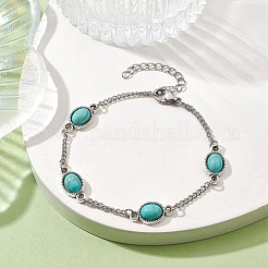 Alloy Resin Link Chain Bracelet with 304 Stainless Steel Curb Chains&nbsp;BJEW-JB09514-01