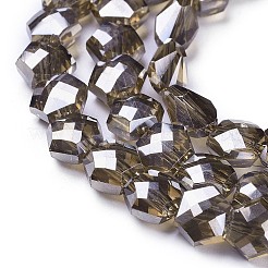 電気メッキガラスビーズセット  パール光沢メッキ  多面カット  六角  淡い茶色  7x8x5mm  穴：1.6mm  約73個/連  18.9インチ（48cm）&nbsp;EGLA-F143-A-PL01