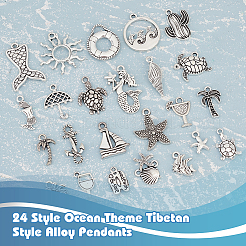 96Pcs 24 Style Ocean Theme Tibetan Style Alloy Pendants&nbsp;TIBEP-FG0001-13