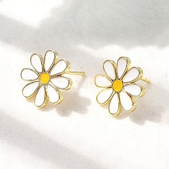 真鍮エナメルフラワースタッドピアス  ラックめっき  長持ちメッキ  カドミウムフリー＆鉛フリー  18KGP本金メッキ  15mm&nbsp;EJEW-P322-04G-01
