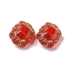 透明なアクリルビーズ  ゴールドライン入り  オーバル  レッド  18x13.5x8.5mm  穴：1.8mm  約515個/500g&nbsp;OACR-E015-11