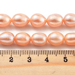 天然養殖淡水パールビーズ連売り  グレード5 A  オーバル  ライトサーモン  8~9mm  穴：0.6mm  約19個/連  7.48''（19センチメートル）&nbsp;PEAR-P062-17A-X