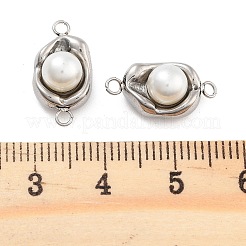 304 ステンレススチール パヴェ ABS パール コネクタ チャーム  半円リンク  ステンレス鋼色  16.5x8.5x7mm  穴：1.6mm&nbsp;STAS-S131-01P