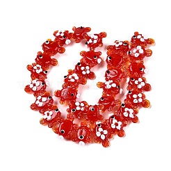 手作りのランプワークの凹凸のあるビーズ連売り  花と金魚  レッド  16.5~17.5x20.5~23x10~12mm  穴：1.6~2mm  約30個/連  15.75''（40センチメートル）&nbsp;LAMP-T021-25H