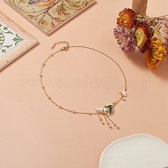 Alloy Enamel Flower & Brass Butterfly Pendant Necklace&nbsp;NJEW-JN04267