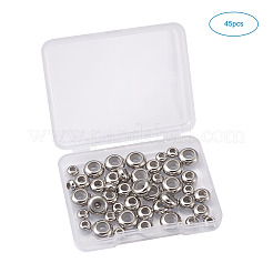 304ステンレススチールビーズ  内部のゴムと  スライダービーズ  ロンデル  ステンレス鋼色  6~10x3~5mm  穴：3~5mm  ゴム穴：2~3.5mm  45個/箱&nbsp;STAS-CD0001-05P