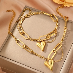 304 Stainless Steel Pendant Necklaces & Charms Bracelets Sets&nbsp;SJEW-Z003-04G