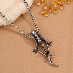 Vintage 304 Stainless Steel Three Snakes Pendant Necklaces for Men&nbsp;WG54BFC-01