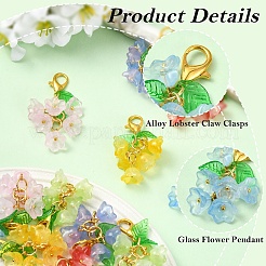 12Pcs 6 Styles Transparent Two Tone Spray Painted Glass with Acrylic Pendant Decorations&nbsp;HJEW-YW00381