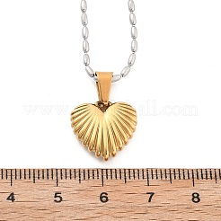 304ステンレススチール製溝付きハートペンダントネックレス（女性用）  本金メッキ&ステンレススチールカラー  15.87インチ（40.3cm）&nbsp;NJEW-S439-03B-GP