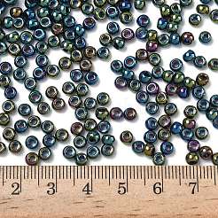 Fgb 6/0グレードAラウンドガラスシードビーズ  メタリックカラーアイリス  マルチカラーメッキ  6/0  4x3mm  穴：1mm  約4800個/ポンド&nbsp;SEED-A022-F6-605