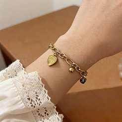 304 Stainless Steel Heart Lock Charm Figaro Chain Bracelets for Women&nbsp;WG7F766-01